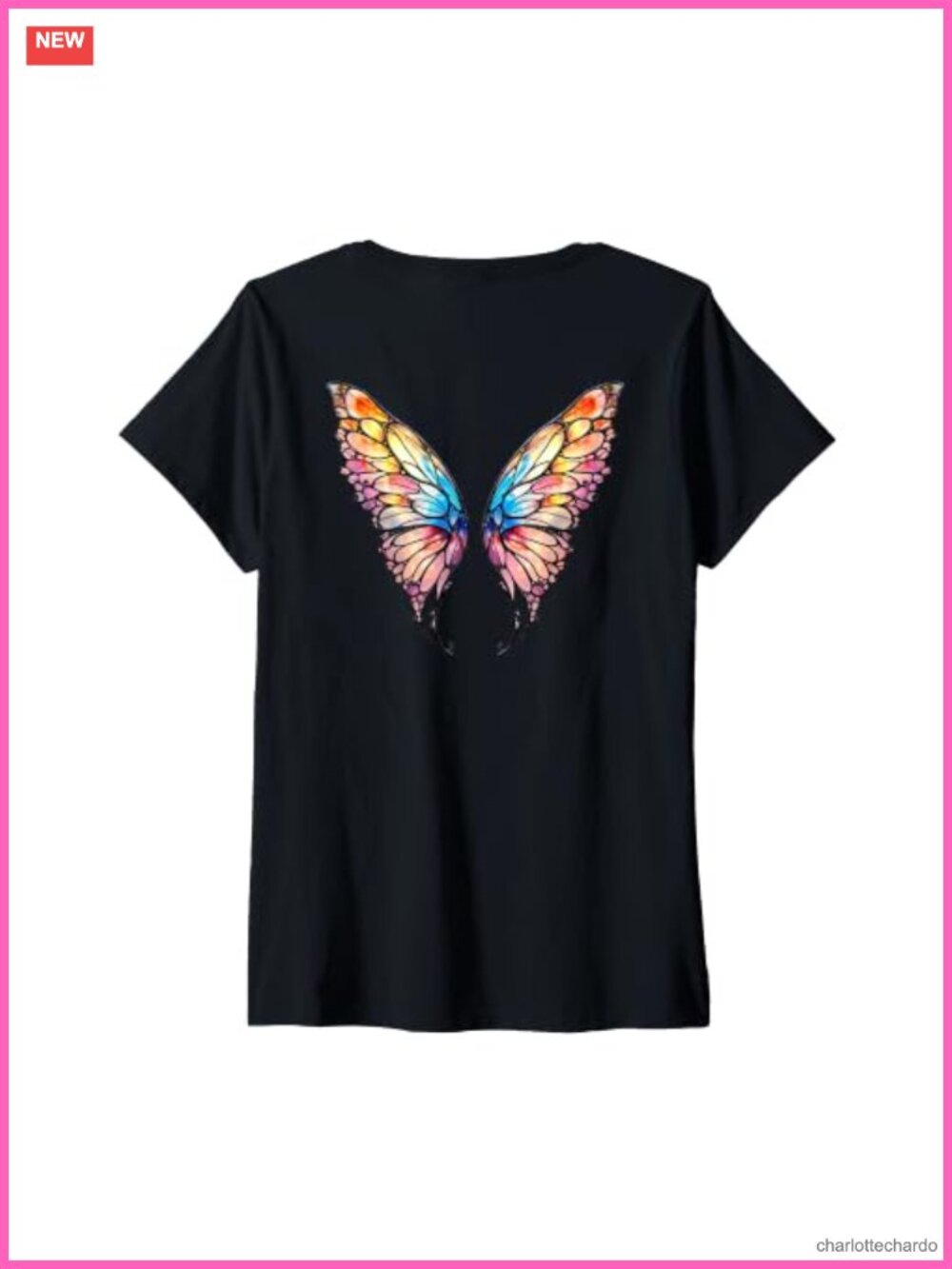 Womens Fairy Butterfly Wings Halloween V-Neck T-Shirt Cosplay Costume
